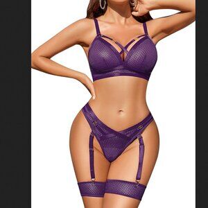 NWT Avidlove Women 3-Piece Bra/Panty/Garter Belt Lingerie Set